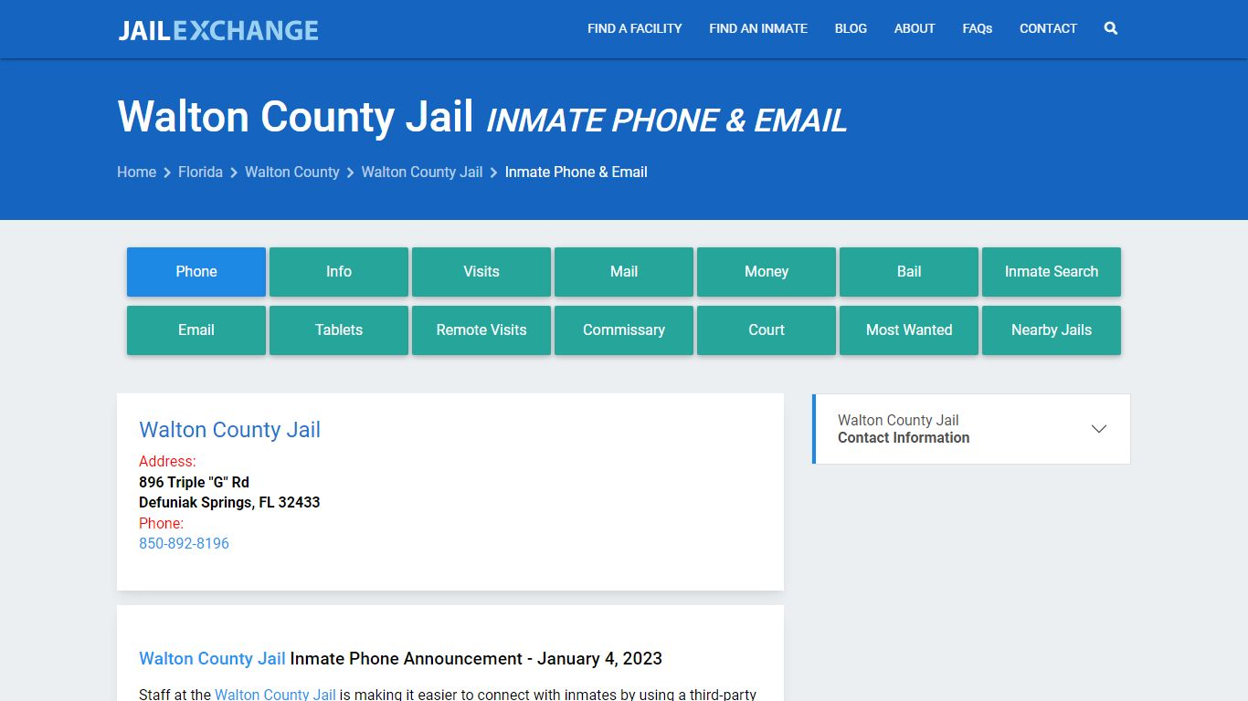 Inmate Phone - Walton County Jail, FL - Jail Exchange